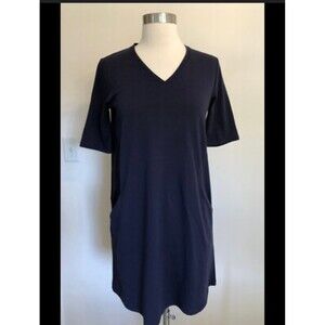 Eileen Fisher Organic Cotton Jersey V-Neck Dress with Pockets Size L